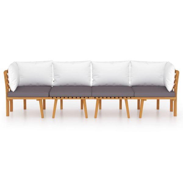 Градински лаундж комплект с възглавници, 4 части, акация масив