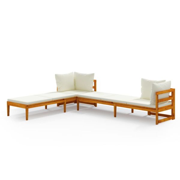 Шезлонги с кремавобели възглавници, 2 бр, акациево дърво