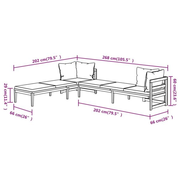 Шезлонги с кремавобели възглавници, 2 бр, акациево дърво