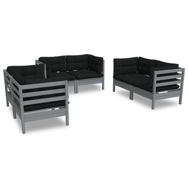 Градински лаундж комплект с възглавници, 6 части, бор масив