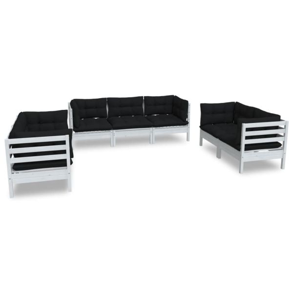 Градински лаундж комплект с възглавници, 7 части, бор масив