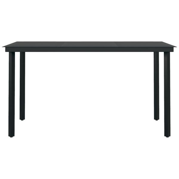 Градинска трапезна маса, черна, 140x70x74 см, стомана и стъкло
