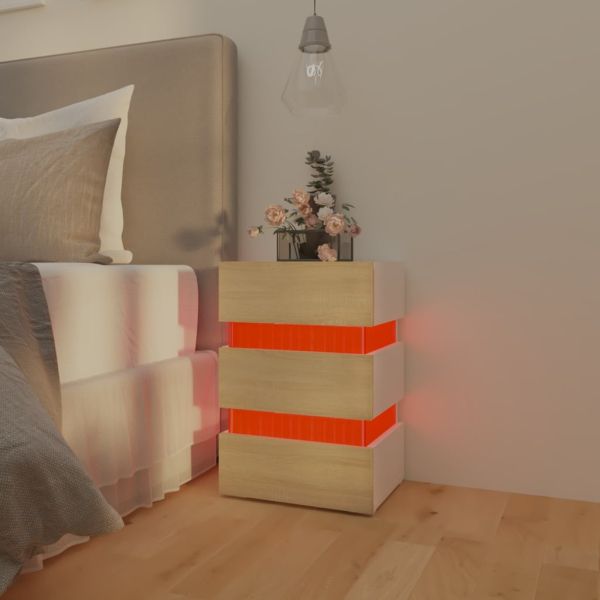 Нощно шкафче, бяло и дъб сонома, 45x35x67 см, инженерно дърво