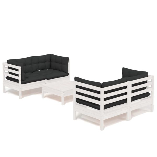 Градински лаундж комплект с възглавници антрацит, 5 части, бор