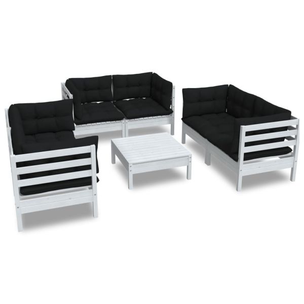 Градински лаундж комплект с възглавници, 7 части, бор масив