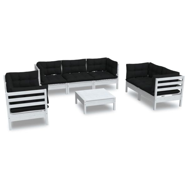 Градински лаундж комплект с възглавници, 8 части, бор масив