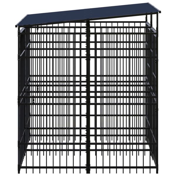 Дворна клетка за кучета с покрив, стомана, 3,69 м²