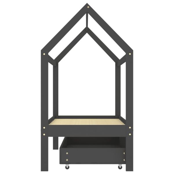 Рамка за детско легло с чекмедже тъмносива бор масив 70х140 см