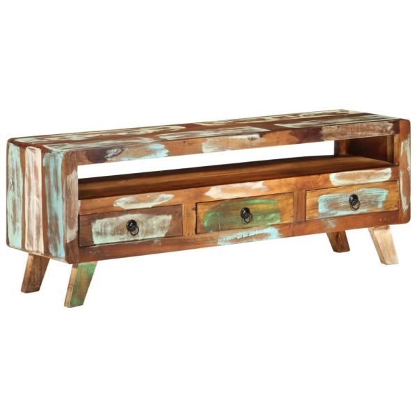 ТВ шкаф, многоцветен, 110x30x40 cм, регенерирано дърво масив