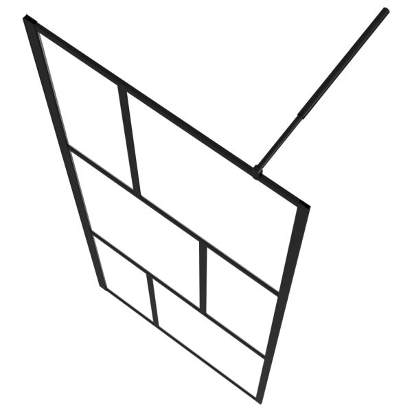 Преграден параван за баня, закалено стъкло, черен, 80x195 см