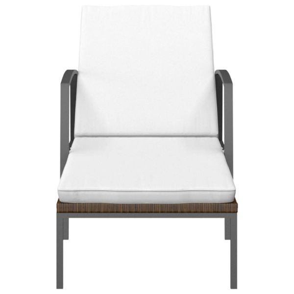 Шезлонги, 2 бр, с масичка, полиратан, кафяви