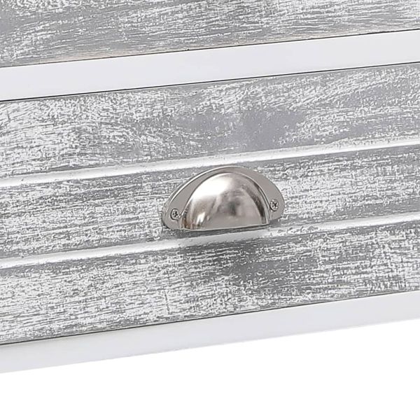 ТВ шкаф, бяло и сиво, 108x30x40 cм, дърво от пауловния масив