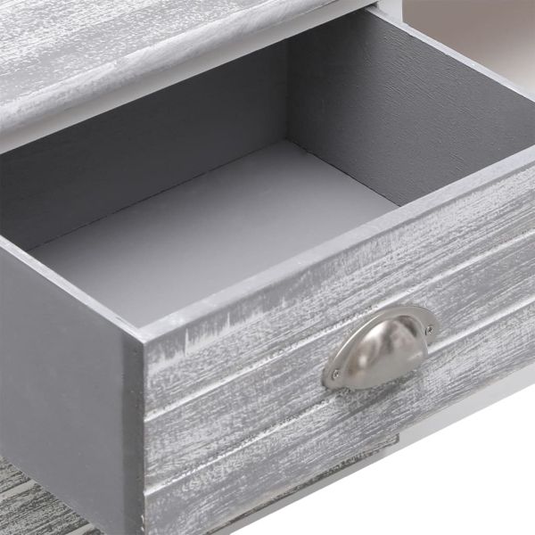 ТВ шкаф, бяло и сиво, 108x30x40 cм, дърво от пауловния масив