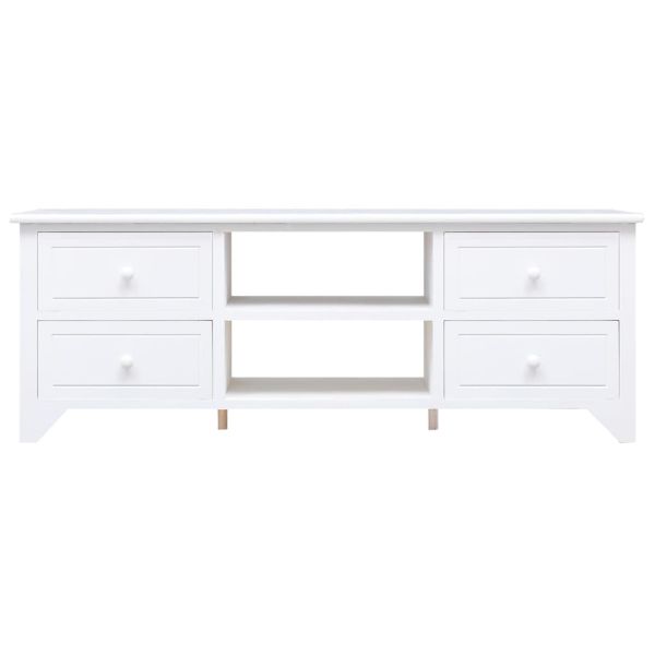 ТВ шкаф, бял, 108x30x40 cм, дърво от пауловния масив