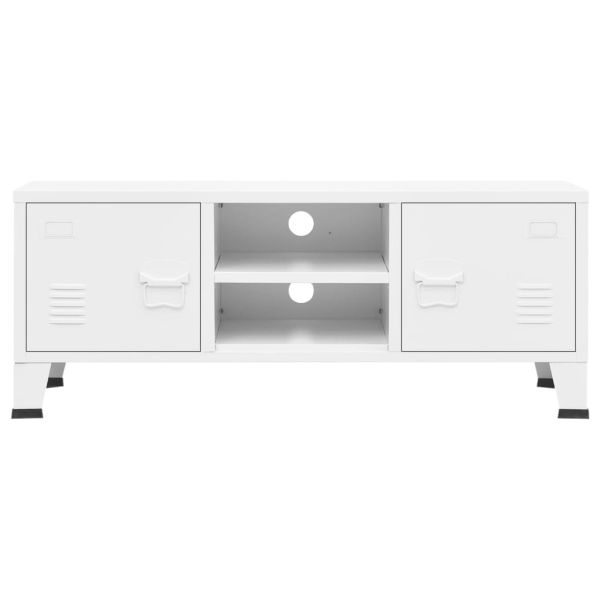 Индустриален ТВ шкаф, бял, 105x35x42 cм, метал