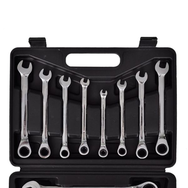 Комплект 12 броя гаечни ключове с тресчотен механизъм