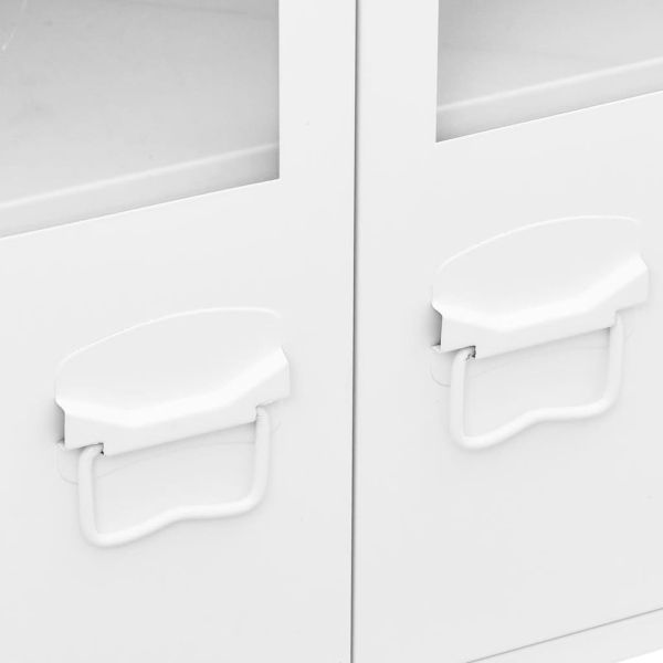 Индустриален бюфет, бял, 105x35x62 см, метал и стъкло