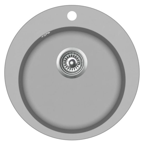 Гранитна кухненска мивка с едно корито, кръгла, сива