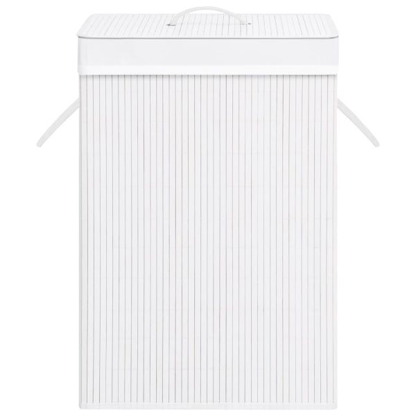 Бамбуков кош за пране с 2 секции, бял, 72 л