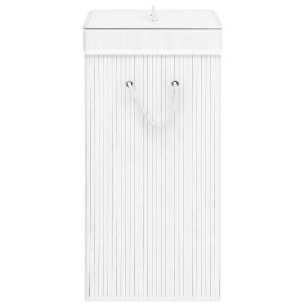 Бамбуков кош за пране с 2 секции, бял, 72 л