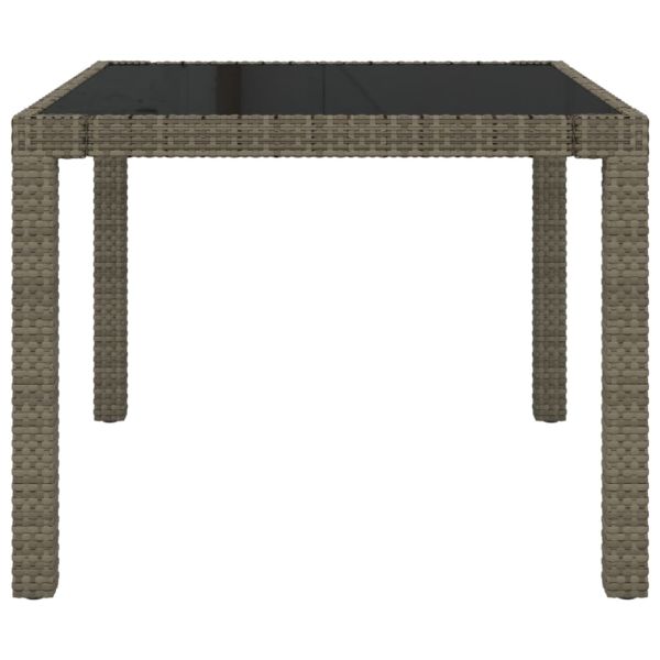 Градинска маса, 90x90x75 см, закалено стъкло и полиратан, сива