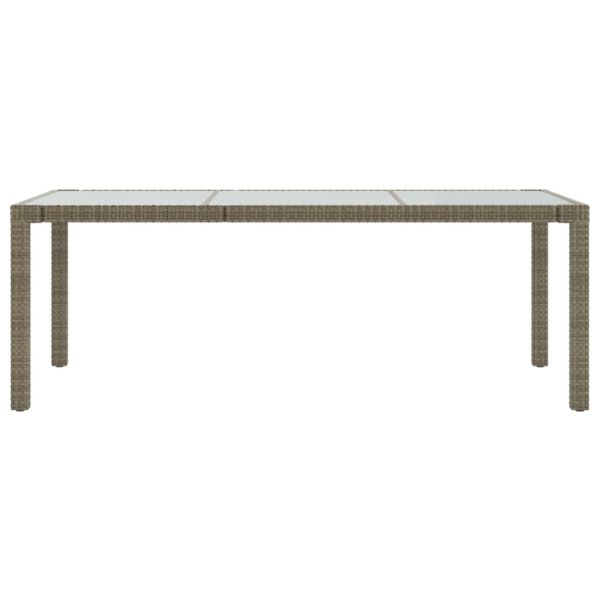 Градинска маса, сива, 190x90x75 см, закалено стъкло и полиратан