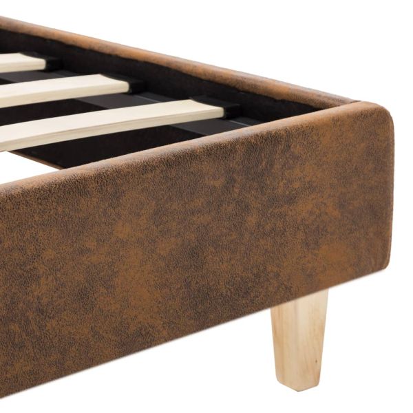Рамка за легло, кафява, изкуствен велур, 90x200 см