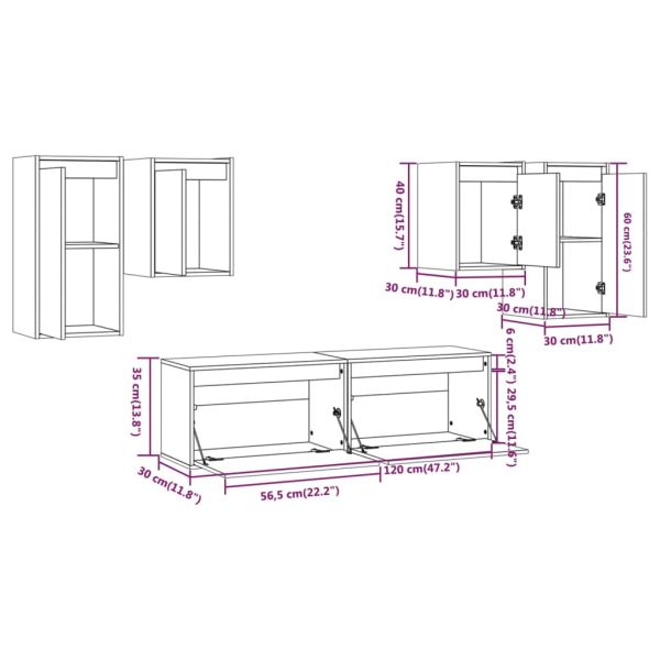 ТВ шкафове, 6 бр, бели, бор масив