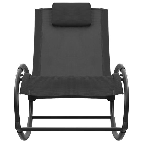 Шезлонг с възглавница, черен, стомана и textilene