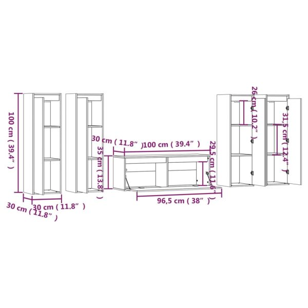 ТВ шкафове, 5 бр, бели, бор масив