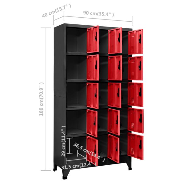 Заключващ се шкаф, антрацит и червено, 90x40x180 см, стомана