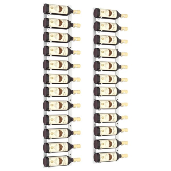 Стойки за вино за 12 бутилки, стенен монтаж, 2 бр, бели, желязо