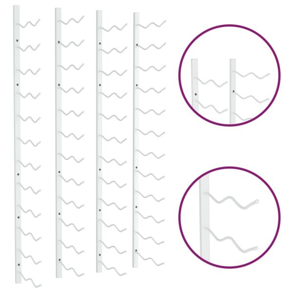 Стойки за вино за 24 бутилки, стенен монтаж, 2 бр, бели, желязо