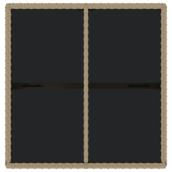 Градинска маса, бежова, 109x107x74 см, полиратан и стъкло