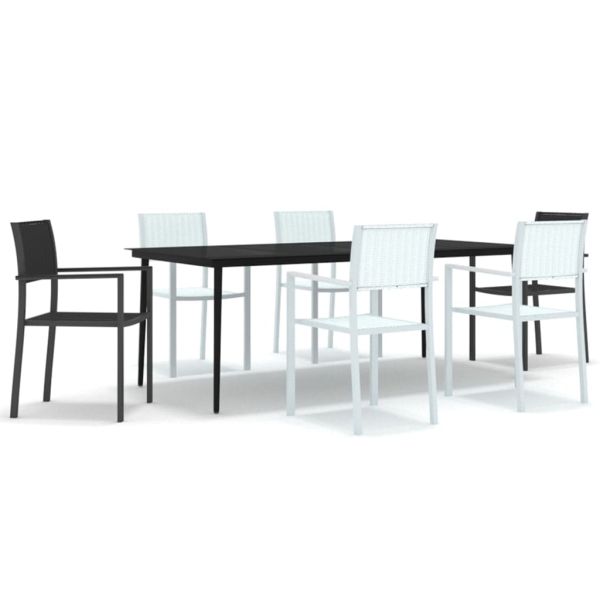 Градински трапезен комплект, 7 части, черно и бяло