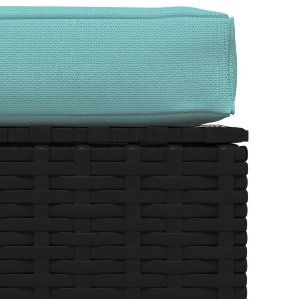 Градинска табуретка с възглавница черна 70х70х30 см полиратан