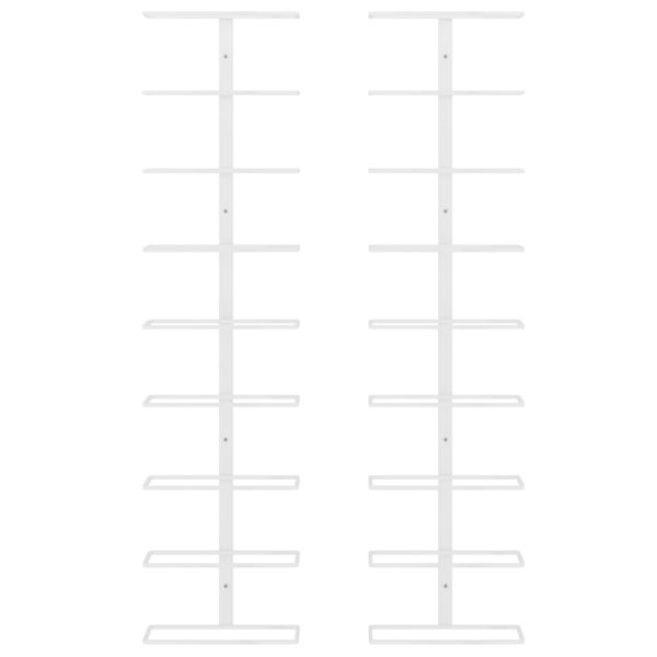 Стойки за вино за 9 бутилки, стенен монтаж, 2 бр, бели, желязо
