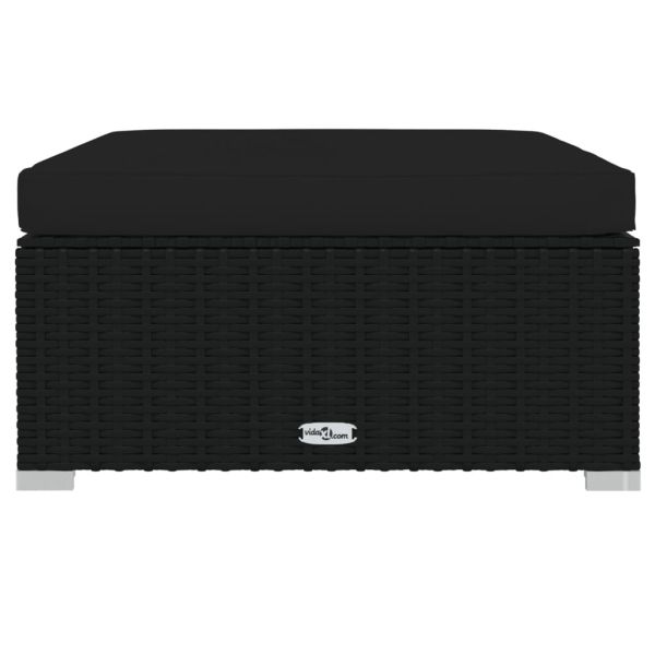 Градинска табуретка с възглавница черна 70х70х30 см полиратан