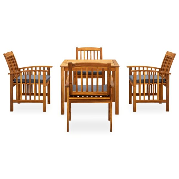 Градински трапезен комплект с възглавници 5 части акация масив