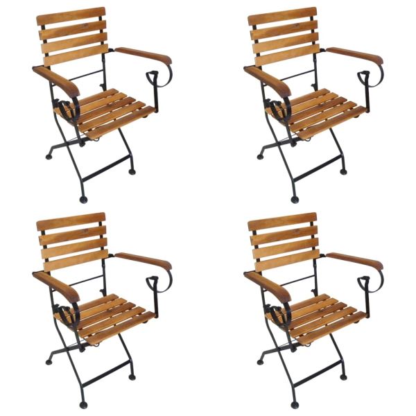 Сгъваеми градински столове, 4 бр, стомана и акация масив