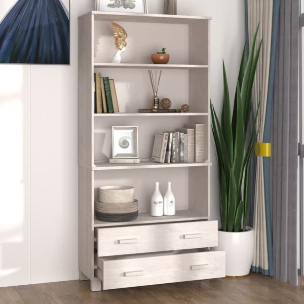 Висок шкаф HAMAR, борово дърво масив, бял