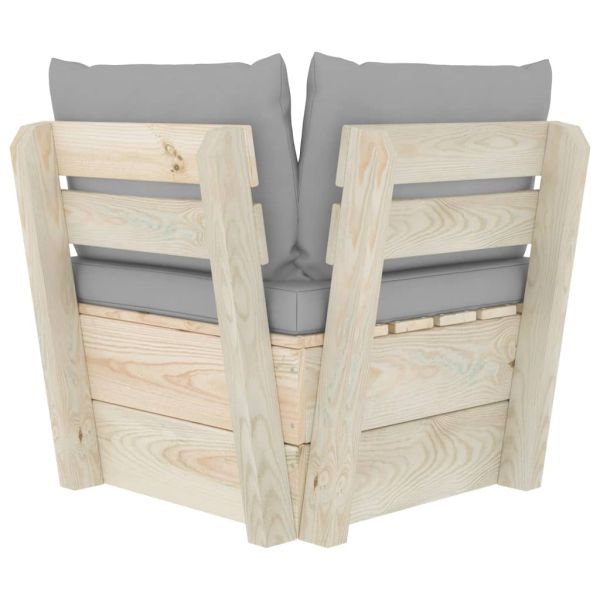 Градински палетен ъглов диван с възглавници, импрегниран смърч