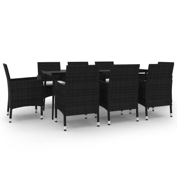 Градински комплект с възглавници, 9 части, полиратан и стъкло