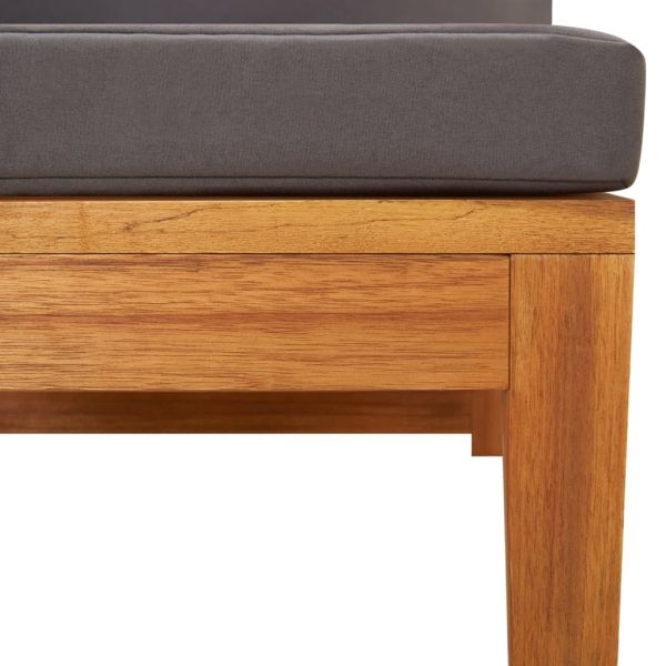 Ъглов диван с тъмносиви възглавници, акациево дърво масив