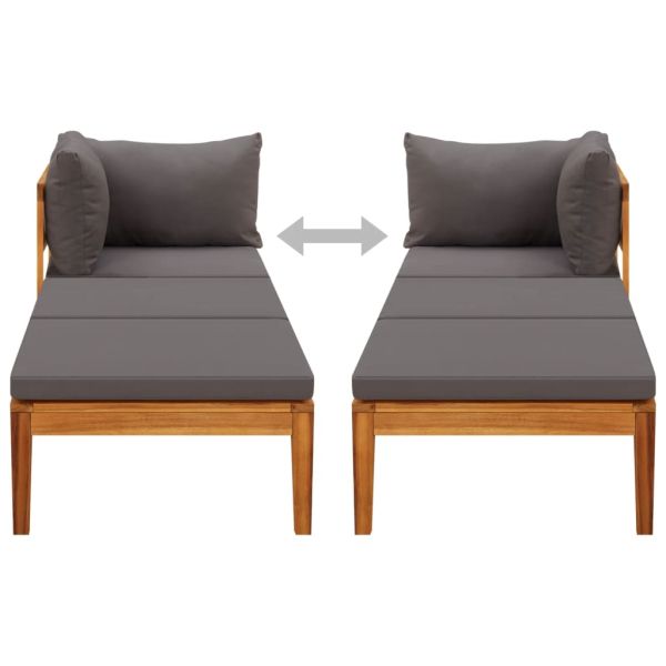 Шезлонг с 1 подлакътник, тъмносив, акациево дърво масив