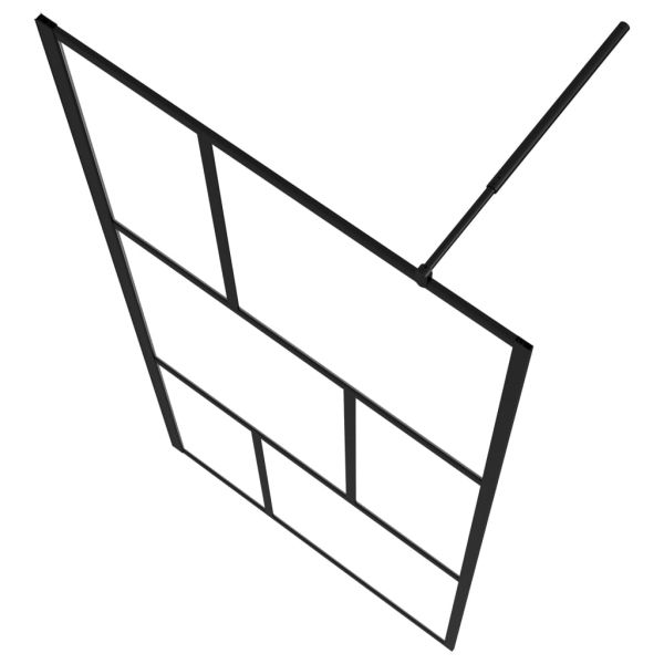 Преграден параван за баня, закалено стъкло, черен, 90x195 см