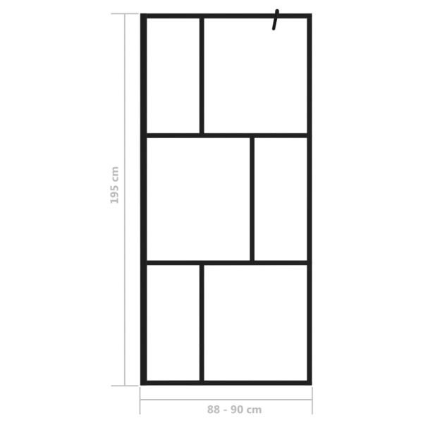 Преграден параван за баня, закалено стъкло, черен, 90x195 см