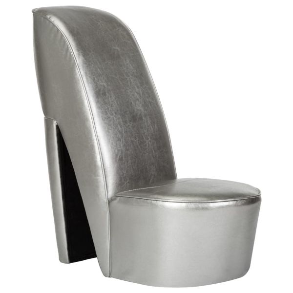 Стол във форма на обувка на висок ток сребрист изкуствена кожа