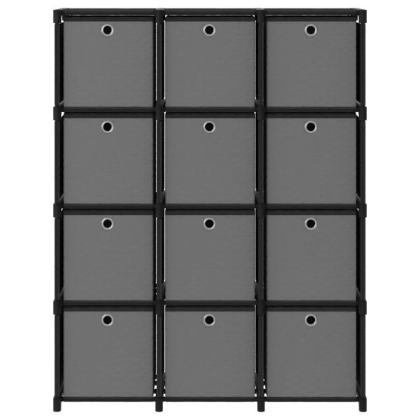 Рафт с 12 кубични отделения с кутии, черен, 103x30x141 см, плат