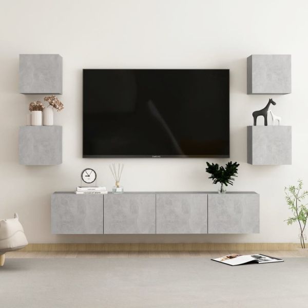Комплект ТВ шкафове от 6 части, бетонно сиви, ПДЧ